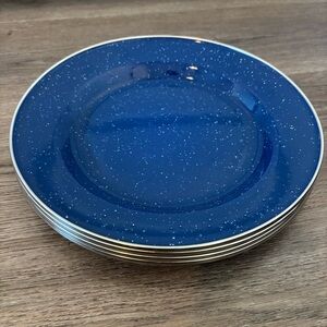 Blue Speckled Enamel Coated Metal Camping Dinner Plate Set of 4